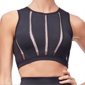 Good American Mixed Mesh Black Athletic Crop Top